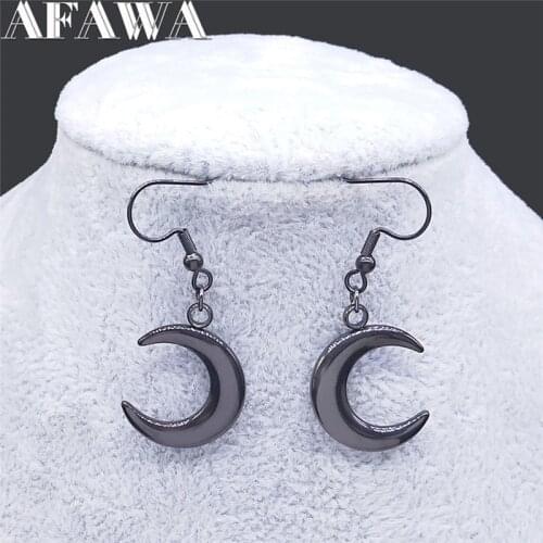 2021 Fashion Gothic Stainless Steel Moon Earrings for Women Black Color Drop Earrings Jewelry pendientes pequenos EK40S03