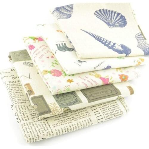 5 Pieces 45cmx50cm linen fabric fat quarters bundle shabby chic soft zakka vintage design for diy carfts sewing cushion W3B6-18