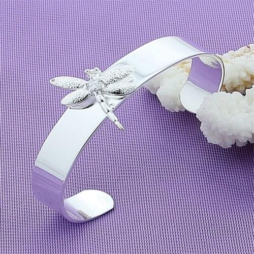 925 Sterling Silver Dragonfly Zircon Smooth Bangle For Woman Wedding Engagement Fashion Charm Party Jewelry Gift