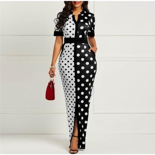 African Dresses for Women Dashiki Polka Dot African Clothes Plus Size Summer White Black Printed Retro Bodycon Long Africa Dress