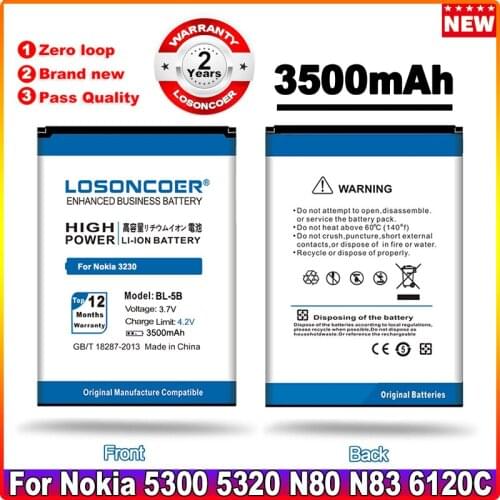 LOSONCOER 3200mAh BL-5B Battery for Nokia 3230 5070 5140 5140i 5200 5300 5500 6020 6021 6060 6070 6080 6120 6120C 7260 7360 7620