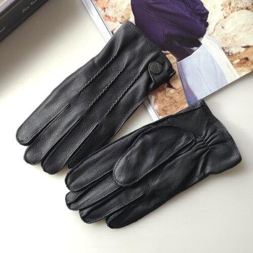 Exported High-Grade Deerskin Leather Gloves Male Thermal Cashmere Knitted Lined Autumn Winter Man Real Leather Gloves EM012WR