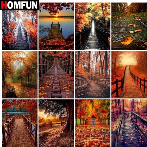 HOMFUN Diamond Painting Full Square/Round Diamond "Forest bridge" Pattern Embroidery Cross Stitch 5D Rhinestone Painting