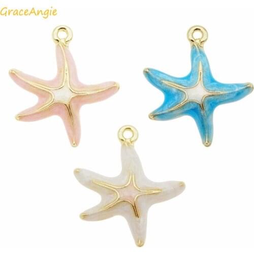 GraceAngie 12pcs Golden Base Enamel Cute Starfish shape charms Pendant Jewelry Necklace Making Bracelet Accessory 18*16mm