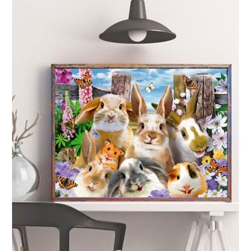 Animal Rabbit Picture Diamond Painting DIY 5D Cross Stitch Full Square/Round Diamond Embroidery Mosaic Home Decoration