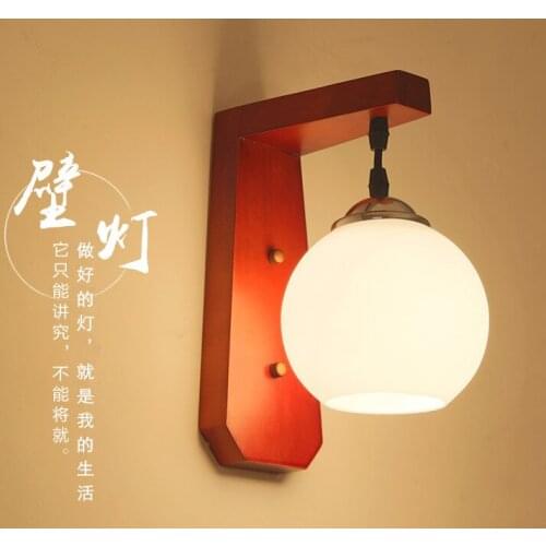 Chineses rustic style red wood frame wall lamps Brief white glass E27 LED lamp for bedroom&porch&stairs&pavilion&studio XDBD009