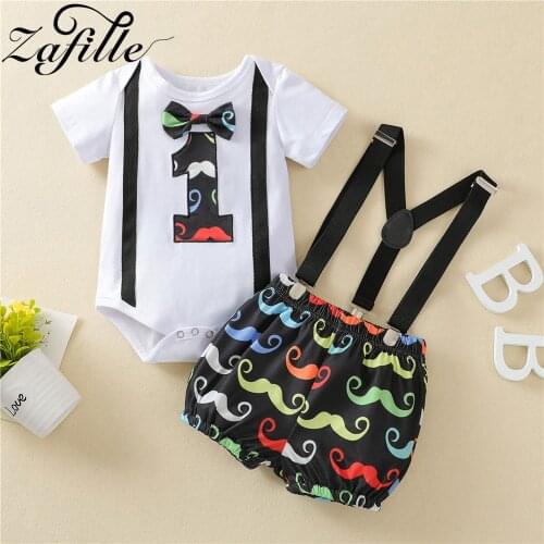 ZAFILLE My First Male Newborn Clothing Number"1" Baby Boy Clothes Set Summer Necktie Bodysuit+Overalls Set 6-12M Baby Sets