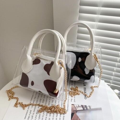 Cow Leopard Printing Fashion Women Transparent Shoulder Crossbody Messenger Bag Casual Ladies Chain Mini Top-handle Bags Purse