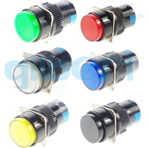 Red/Blue/Yellow/Green/White 16mm Momentary/Latching 1NO 1NC/2NO 2NC Plastic Light Pushbutton Switche LED Voltage 12VDC-220VAC