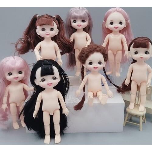 16cm Little Doll with Cute Smiling Expression Mini Princess Doll DIY Female Naked Body Toys for Children