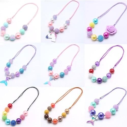 MHS.SUN 1PC random style fashion kids girls beaded necklace adjust rope necklace child jewelry stock sale necklace various style