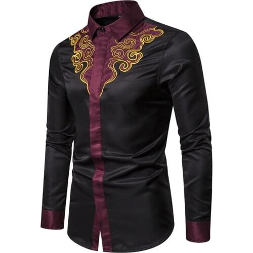 Men Black Embroidery Dress Shirt 2019 Brand New Slim Fit Long Sleeve Mens Shirts Business Wedding Tuxedo Shirt Man Chemise Homme
