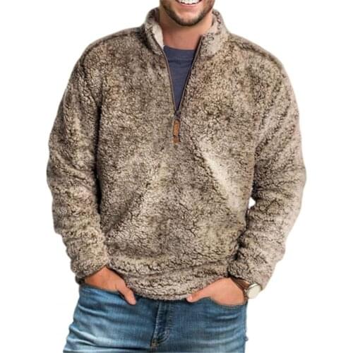 Men Jacket Top Stand Collar Solid Color Zipper Lamb Sweater Loose Male Autumn Winter Outerwear Casual Warm Coat Knitwear