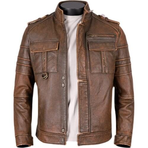 Mens Youth Genuine First Layer Cowhide Short Slim-fit Motorcycle Suit Leather Jacket Coat Autumn/Winter Large Size L XL XXL