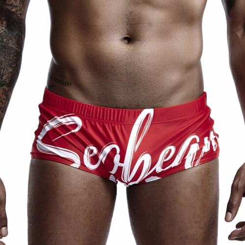 SD32 Mens Swimsuits Summer Sexy Red Black Letter Print Swimming Trunk Boxer Briefs Pool Men Swimwear Surfing Trunks Beach Wear