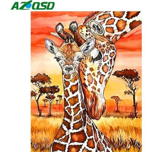 AZQSD Diy Painting By Number Animal Drawing On Canvas Picture By Numbers For Adults Frame Giraffe Acrylic Unique Gifts