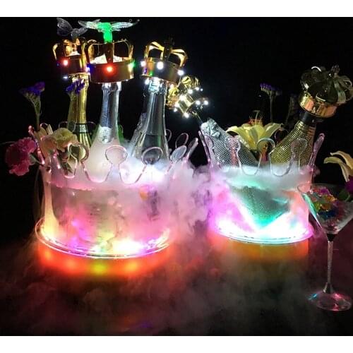 New Crown Shaped LED Rechargeable Ice Buckets Acrylic Growing UP Beer Wine Bottle Holder Bar Nightclub Whiskey Ice Cooler