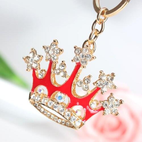 New Red King Crown Crystal Charm Purse Handbag Car Key Keyring Keychain Party Wedding Birthday Gift