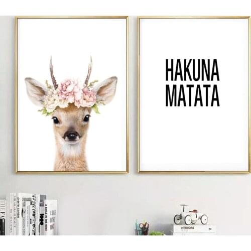 Elk Bunny Animal Poster Wall Pictures for Children Bedroom Cute Rabbit Painting Nordic Kids Room Decoration Picture Nursery Art