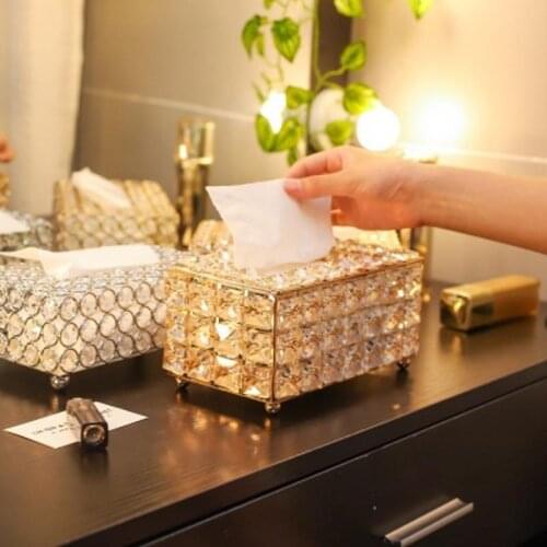 Rhinestone Tissue Box Cover Holder Crystal Cube Napkin Dispenser Bedroom Office Hotel Metal Container Paper Rack Storage Box