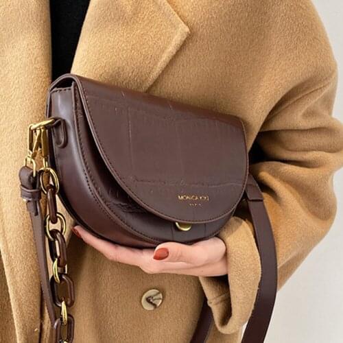 Retro Stone Pattern Saddle Bags for Women 2021 Acrylic Chain Shoulder Crossbody Bag Casual Alligator Purse Clutch Women Bag New