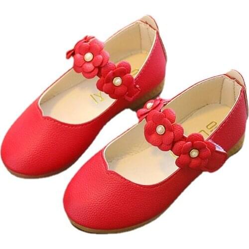 Bekamille Kids Leather Shoes For Girls Flowers Soft Bottom Pearl Princess Shoes Children Girls Solid Color Flat With Sneakers