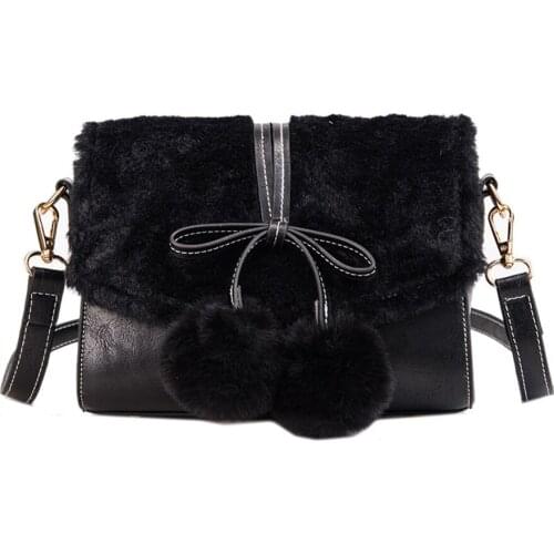 Women Bag New PU Leather Stitching Plush Fashion Shoulder Bag Female Korean Style Cute Girl Messenger Bag