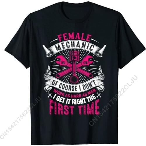 Female Mechanic Girl Car Repair Funny T-Shirt Men Cotton T Shirt For Boys Unique T Shirt Slim Fit Simple Style