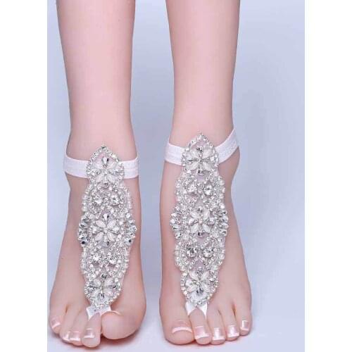 2019 NEW Rhinestone Foot Chain Lace Ankle Bracelet Bridal Beach Wedding Barefoot Sandals Women White