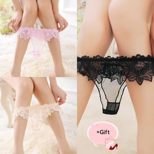 Lady Lace Bikini Transparent Panties embroidered G-String Rhinestone Temptation Thong Panties For Women Couple Erotic Panties