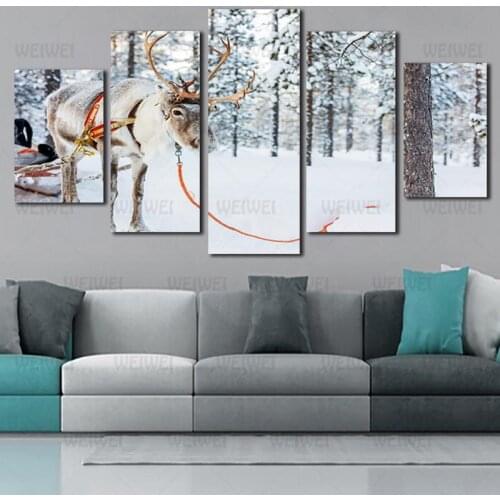 Animals Poster Deer Dragging Things Home Canvas Painting Wall Decoration Use In Living Room and Bedroom Frameless Style
