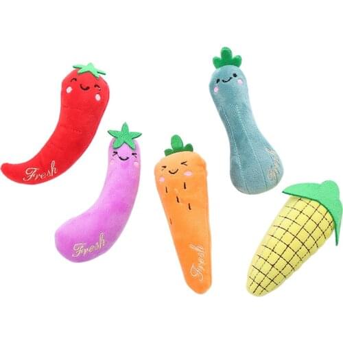 1Pc Cute Plush Vegetables Shape Pet Cat Dog Toys Funny Durable Chew Molar Toys For Pets Eggplant Chili Fleece Toy