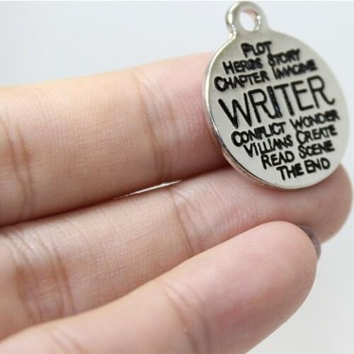 20pcs High 22mm Hang Plating Writer Enamel Charm DIY Teachers' Gift Circular Pendant For Earring Brooch Necklace Jewelry SMC468