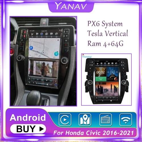 Android Car Radio Audio for Honda Civic 2016-2021 Head Unit Stereo Receiver Video Multimedia MP3 Player Tesla Vertical HD Screen