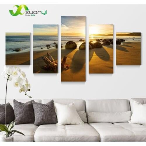 Large 5 Piece Modern Canvas Ocean Beach Paintings Cuadros Decoration Poster Seascape Beach Wall Art Pictures Painting Unframed