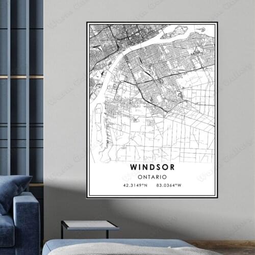 Black and White Ontario City Map The Windsor City Map Poster HD Print Wall Art Canvas Nordic Landscape Painting For Home Decor