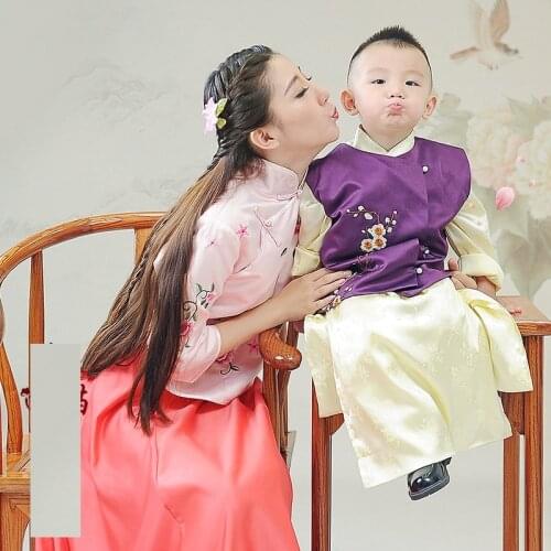 Childrens Day Republican Period Mum and Son Parent Child Costume Sets Trditional Hanfu Stage Performance Costume Hanfu