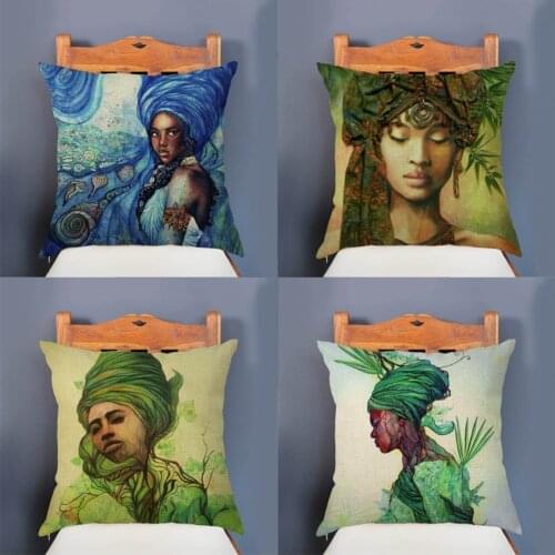 Double-sided printing Beautiful African Goddess Woman Art Home Decoration Sofa Throw Pillow Case Fantasy Linen Cushion Cover