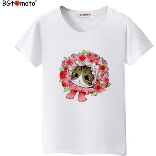 BGtomato T shirt Lovely cat kawaii tshirt women hot sale top tees Short sleeve casual women t shirt
