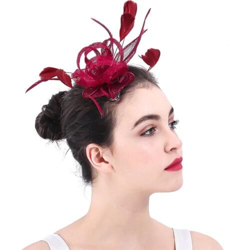 Handmade Sinamay Marron Headwear Bride Wedding Fashion Fascinator Feather Accessories Women Mariage Headdress Hair Pin Occasion