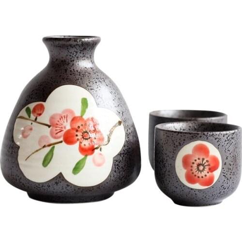Pot-Bellied Red Plum Wine Set, Traditional Sake Cup Set Ceramic Wine Glass, Hand-Painted Tea Wine Glass Gift Set