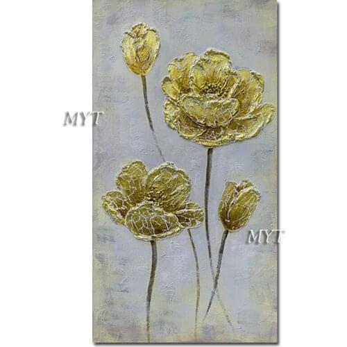 Golden Foil Design Art Picture Flower Oil Painting No Frame Wall Hangings Abstract Floral Art Villa Decorative Item Pieces