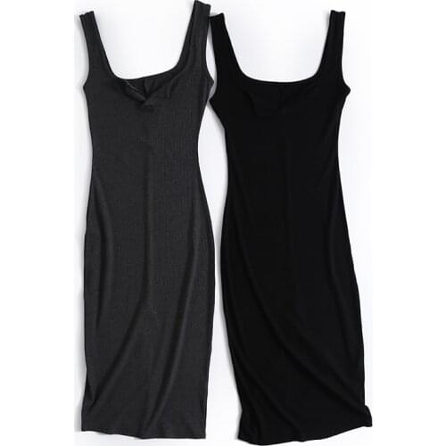 Summer New Arrivals Women Solid Color Knitted Tight-Fitting Hip-Back Sleeveless Split Vest Dress Sexy Style