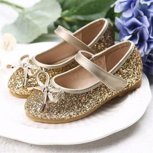 Fashion sequins Girls leather shoes childrens shoes 2019 new girls dress dance shoes spring autumn bow girls princess Flats