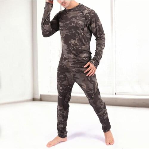 2021 Men Camouflage Print Long Sleeve Top Pants Outfit Winter Thermal Underwear Set winter Top quality new thermal underwear