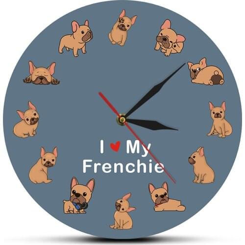 I Love My Frenchie Printed Wall Clock French Bulldog Puppy Dog Watch Pet Shop Silent Quartz Zegar Scienny Animal Lover Vet Gift
