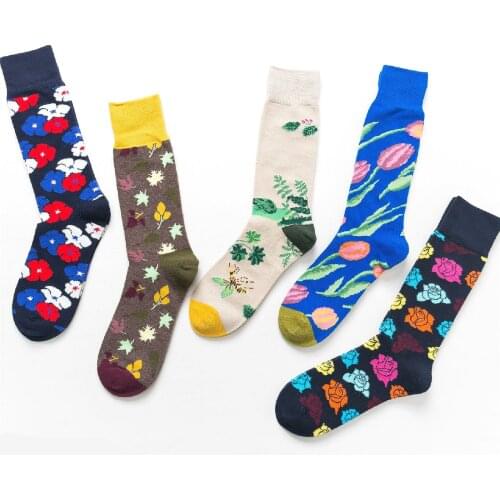 Peonfly Men New Creative Tulip Rose Novelty Socks Combed Cotton Harajuku Comfort Funny Calcetines Hombre