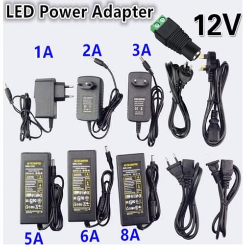 NEW DC LED Power Supply Charger Transformer Adapter 1A-12.5A 110V 220V to 12V For Strip 5050 3528 EU US AU UK Cord Plug Sock