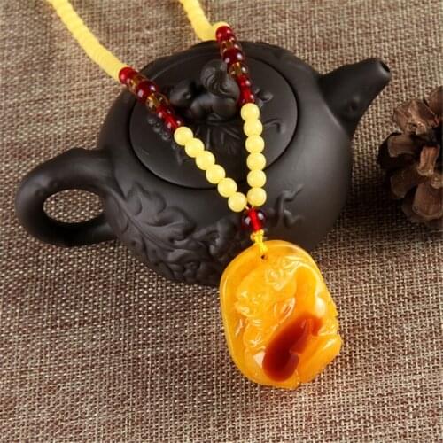 Necklace jewelry chicken oil yellow second generation old amber blue honey wax necklace mens bijoux femme medium-length pendant