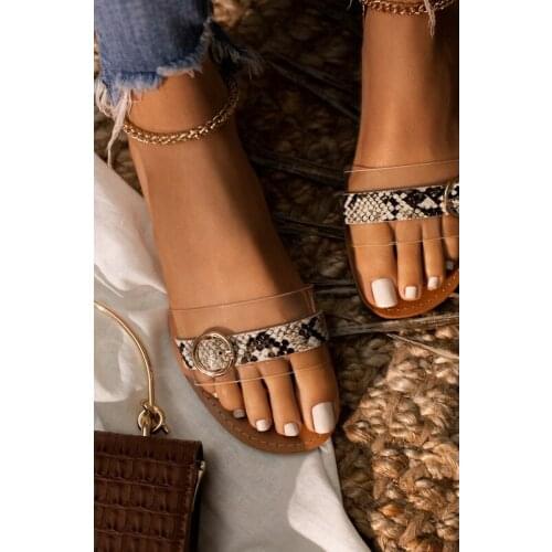 Snake Print Slippers Summer Sexy Flat Sandals Fashion Outdoor Casual Womens Shoes Handmade Plus Size 43